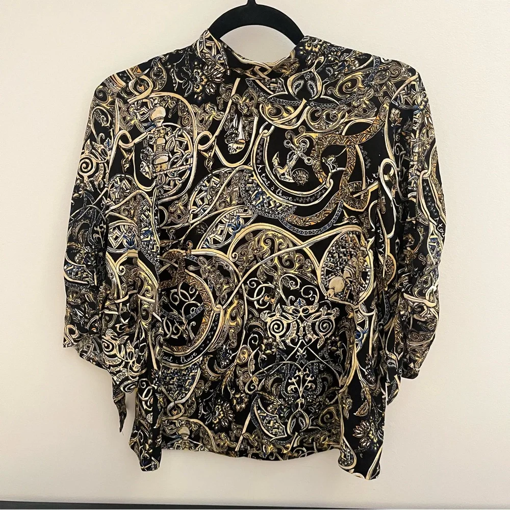 H&M Baroque Print Blouse | Statement Sleeve Top - Picture 2 of 7